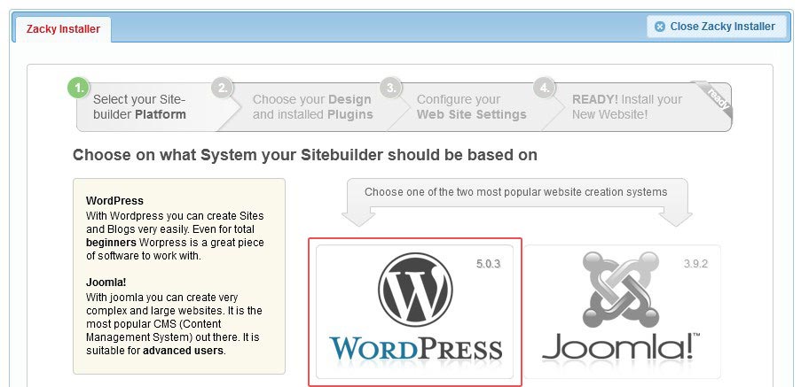 Install WordPress with Zacky Installer