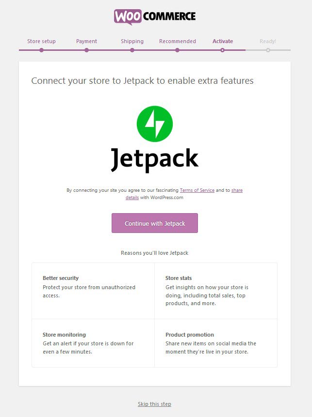 WooCommerce Activate Jetpack Page