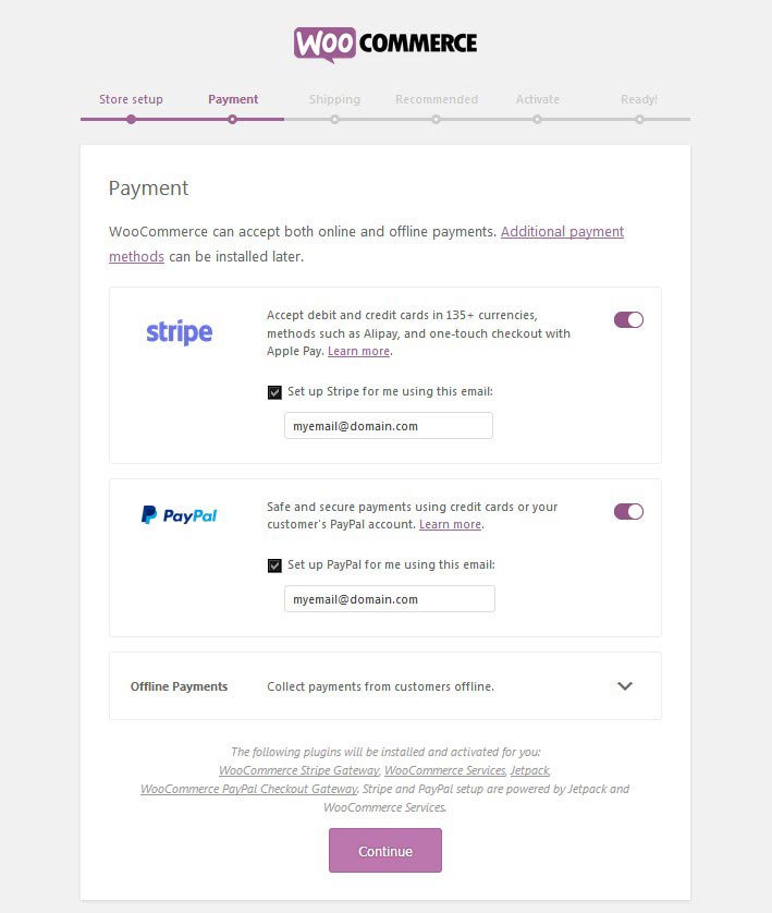 WooCommerce Payment Setup Page