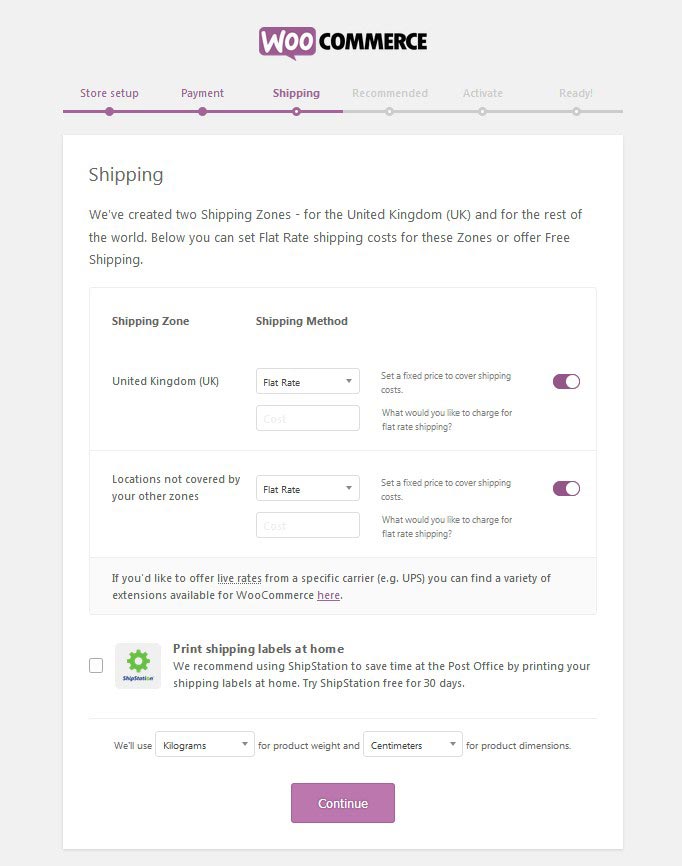 WooCommerce Shipping Setup Page