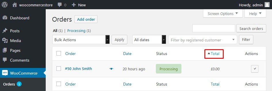 Using the Sort and Filter Options on the Orders Page