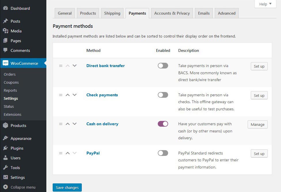 WooCommerce Settings Payments