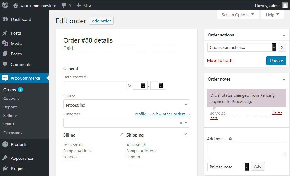 Viewing Single Order Page