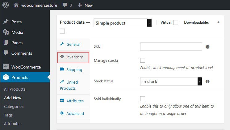 WooCommerce Product Inventory Tab