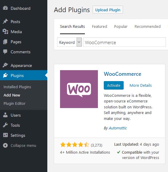 Activate WooCommerce