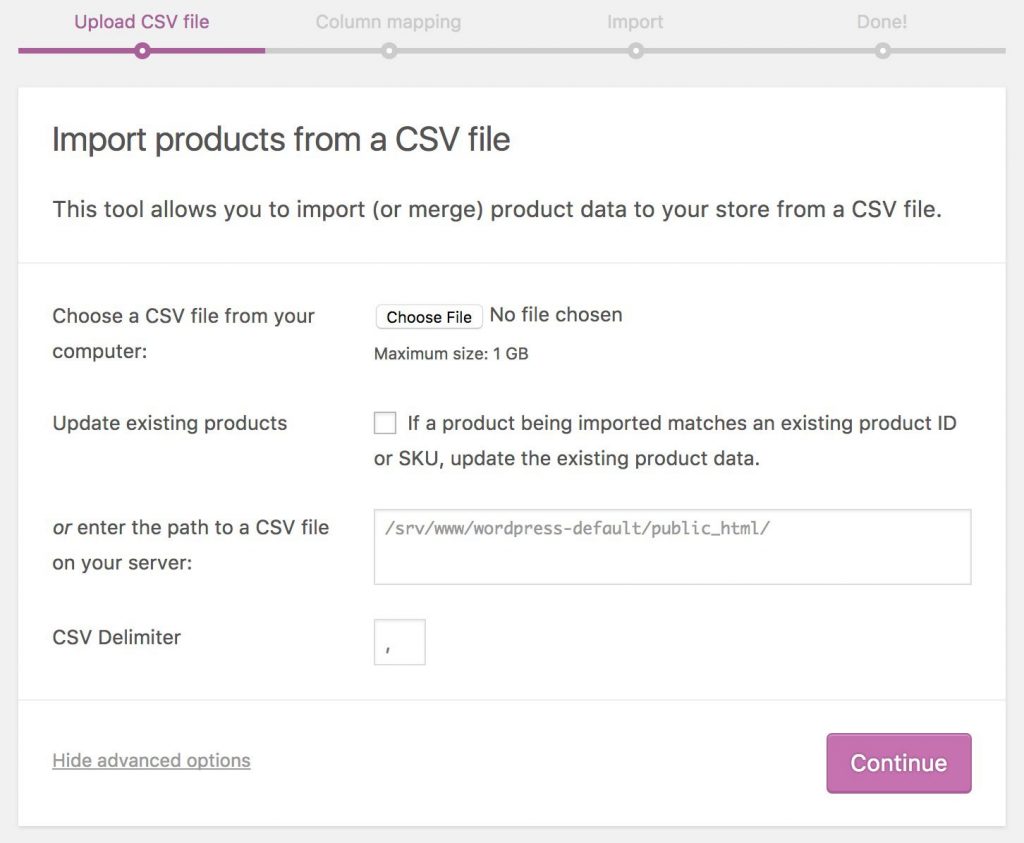 Import products from a CSV file