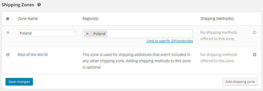 WooCommerce Shipping Zones