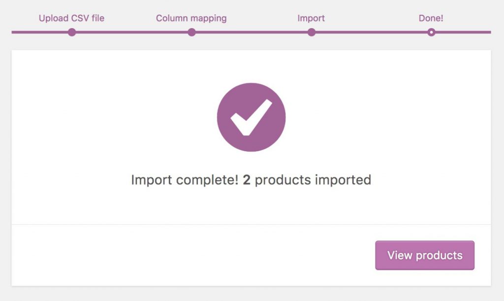 WooCommerce product Importing Complete