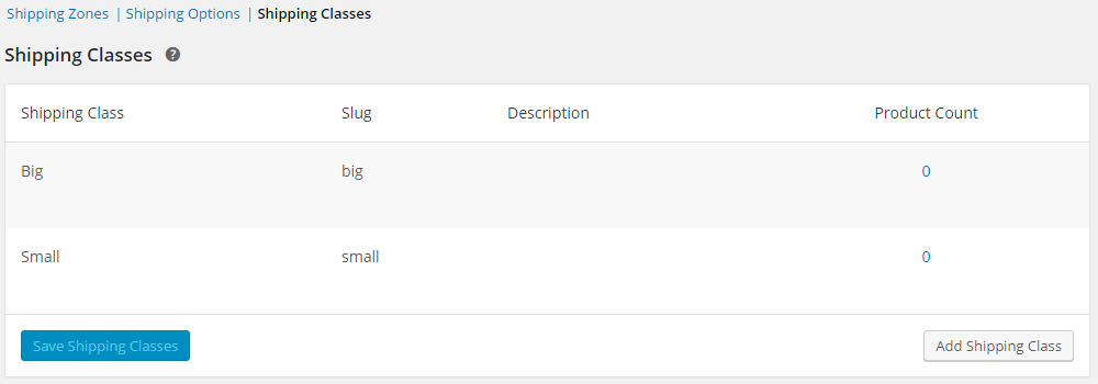 WooCommerce Shipping Classes
