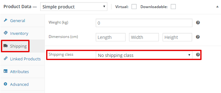 Assigning shipping classes to products