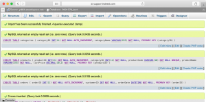 Success! The modified backup file was successfully imported via phpMyAdmin with no error 1044 in sight.