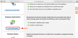 du kan minska din MySQL-databasstorlek med ett enda klick tack vare optimeringsalternativet i vår databashanterare.