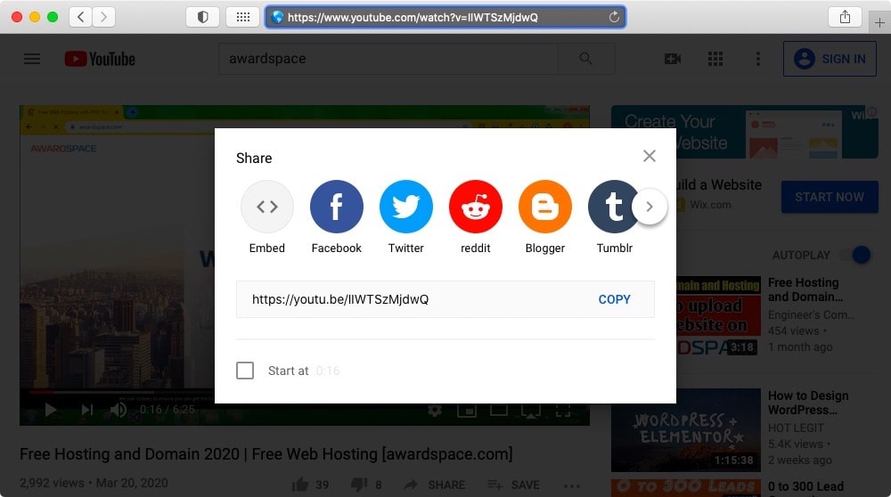 The share URLs generated by YouTube are much shorter than the full URL code that sits in your address bar.