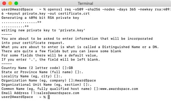 Generating an SSL certificate using OpenSSL can be done in a single command and takes just a few minutes.