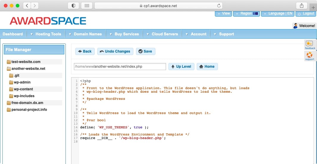 The File Manager can open text files right from the server and allows you to edit them in real-time. And to top it all off, there is built-in syntax highlighting to make reading code easier.