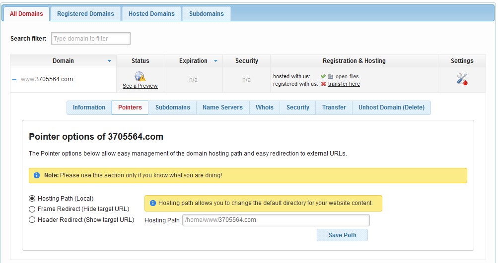 domain hosting path