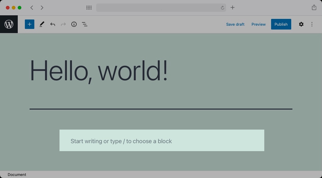 When you start simply typing in the content area, the WordPress Block Editor will automatically create a new paragraph block for you.