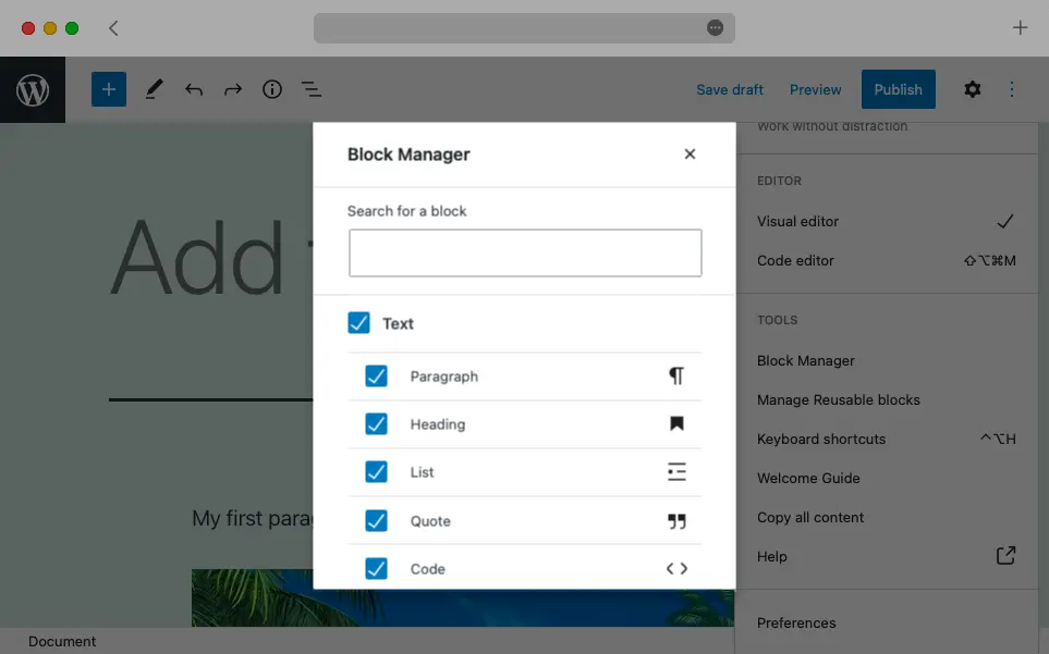 The Block Manager lets you disable and enable blocks on demand.