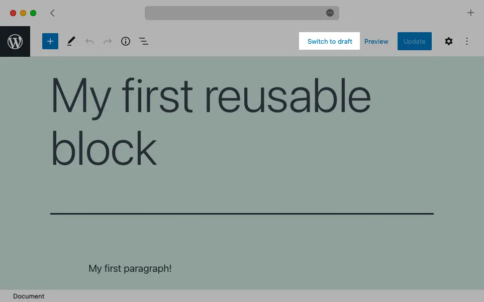 You can switch a reusable block to a draft just like you would a regular post or page.