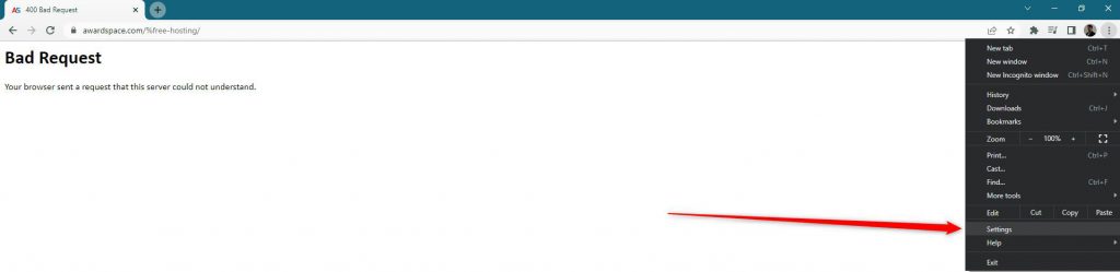 400 Error Bad Request Internet Explorer Google Chrome Browser Open Settings