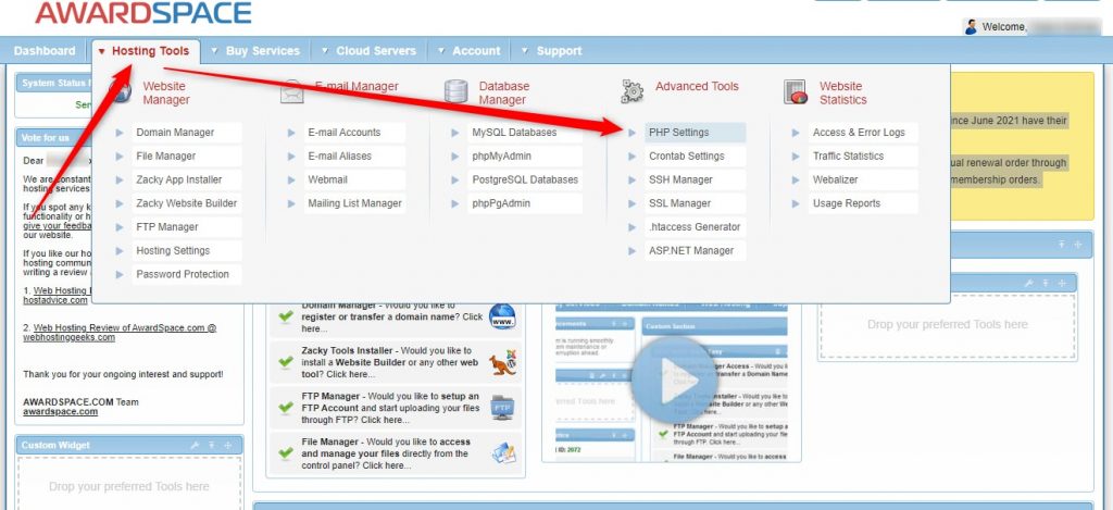 413 Error Hosting Panel PHP Settings