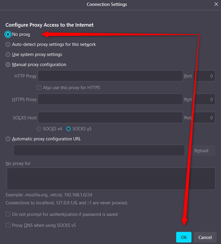 501 Error Not Implemented Mozilla Firefox Browser Network Disable Proxy Server