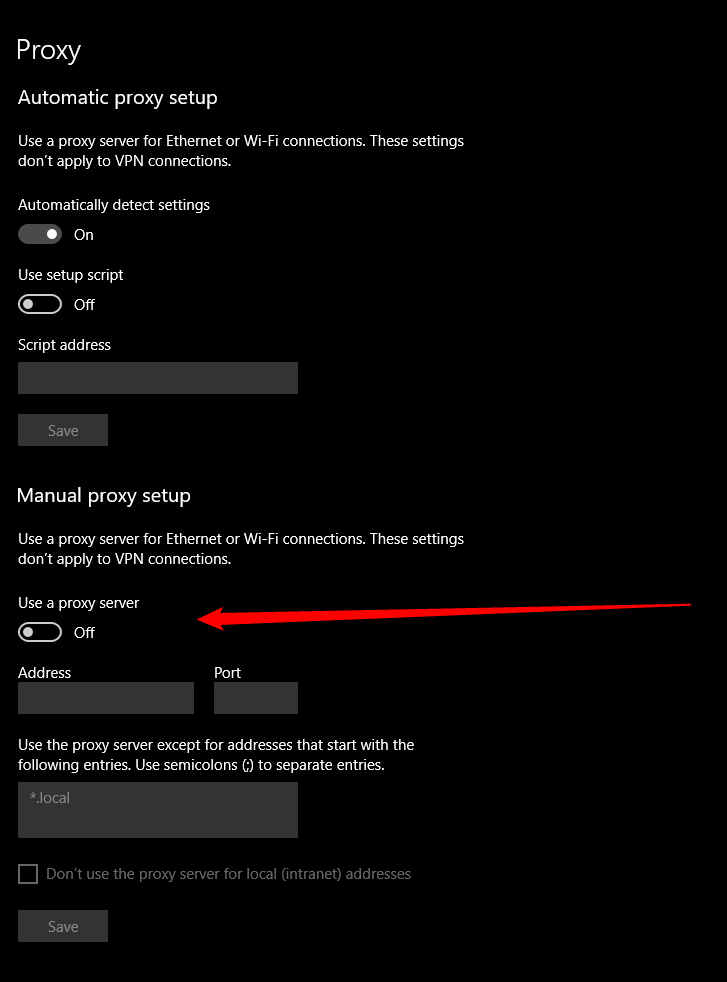 501 Error Not Implemented Microsoft Edge Browser Disable Proxy Server Settings