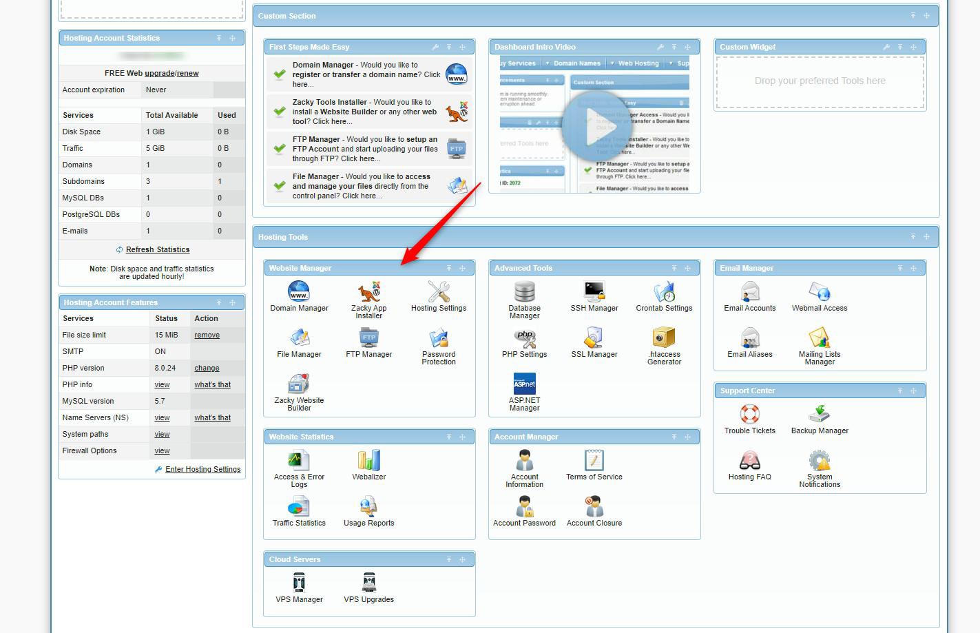 AwardSpace Hosting Panel Zacky App Installer