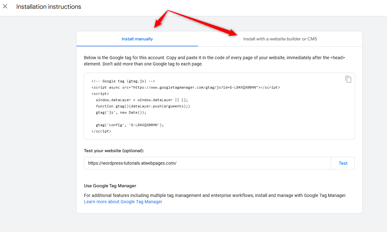 Google Analytics 4 GA4 tag installation