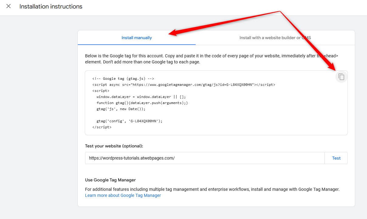 Google Analytics 4 copy GA4 tag