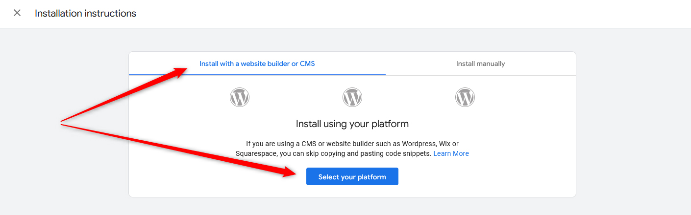 Google Analytics 4 install GA4 tag to CMS and site builders