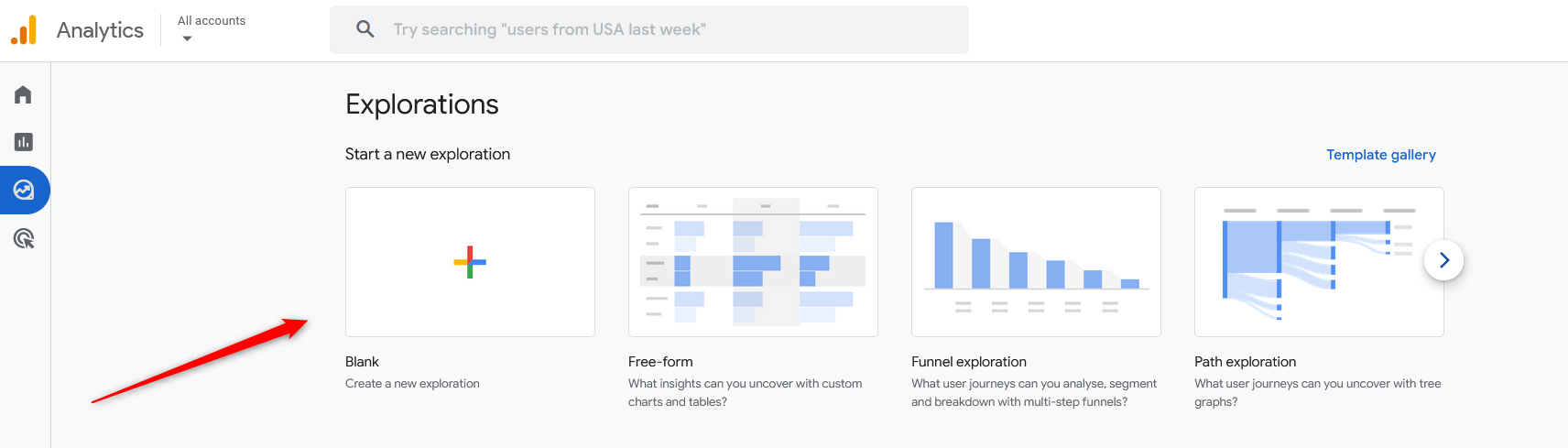 Google Analytics 4 Metrics Explore Blank Exploration Template