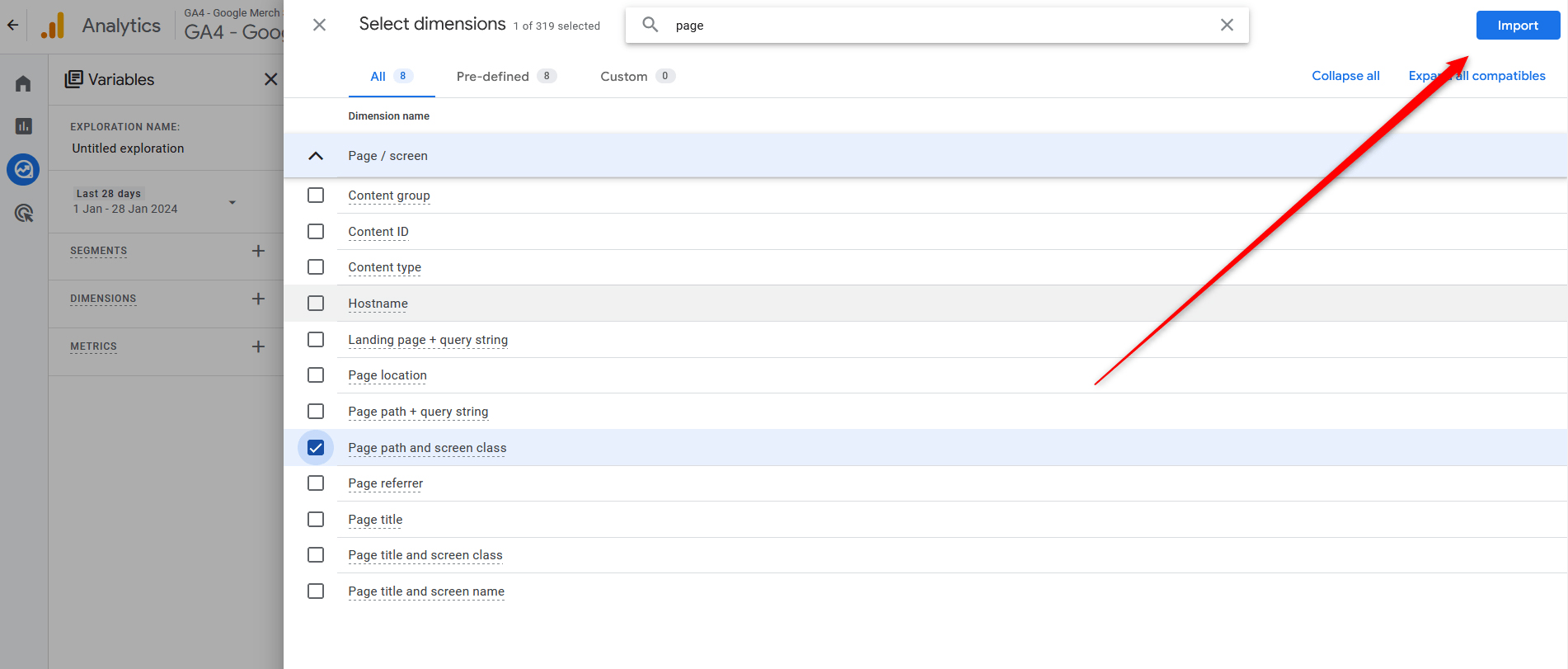 Google Analytics 4 Metrics Explore Blank Exploration Template Import Dimensions