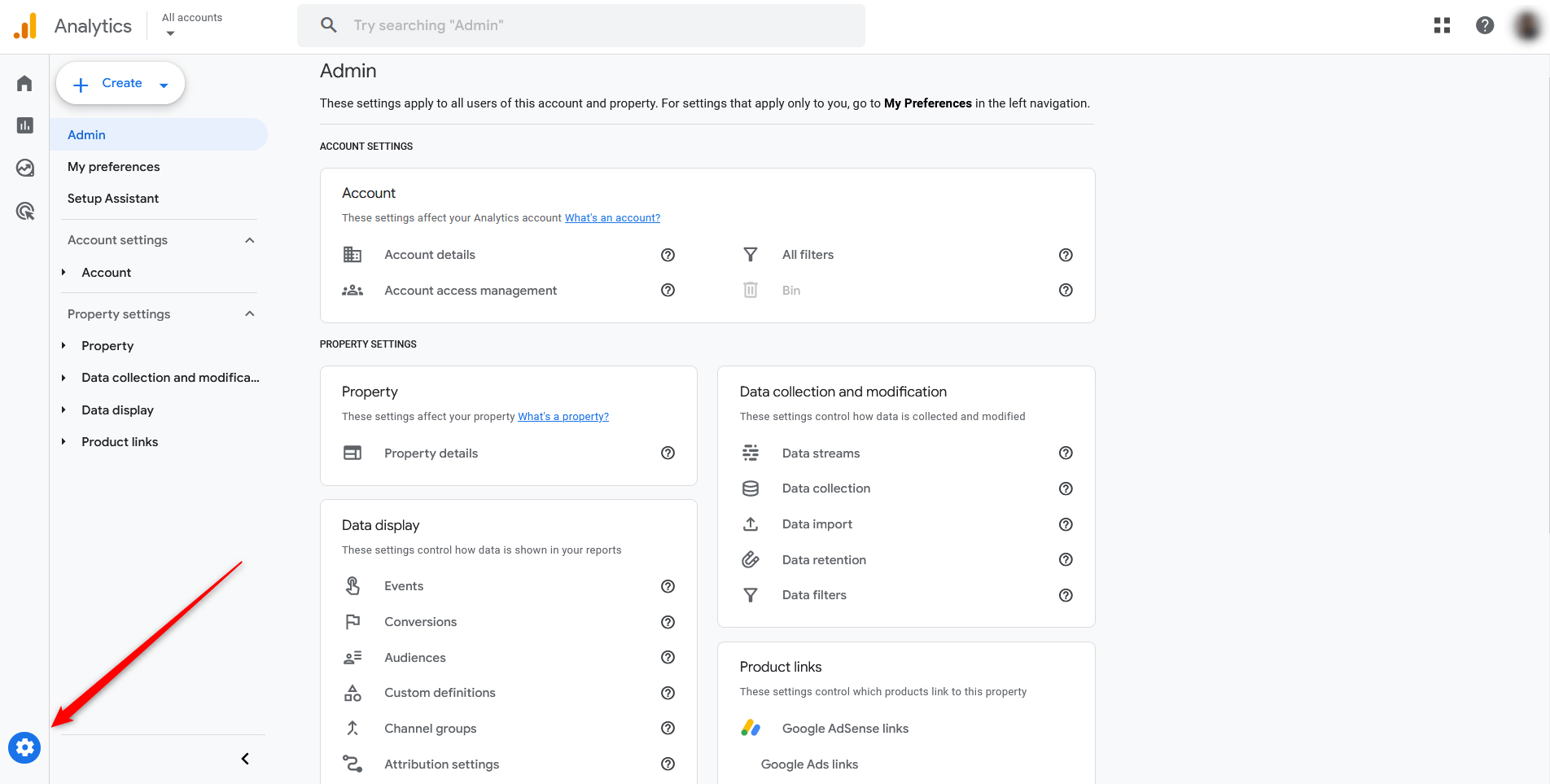 Google Analytics Admin Settings