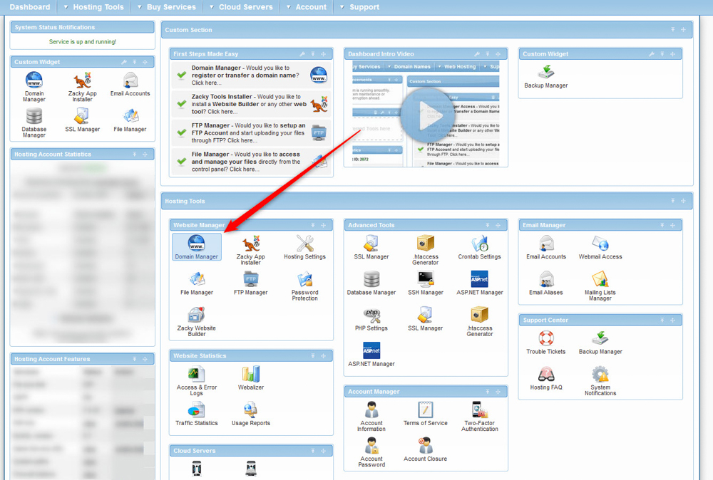 AwardSpace hosting panel domain manager