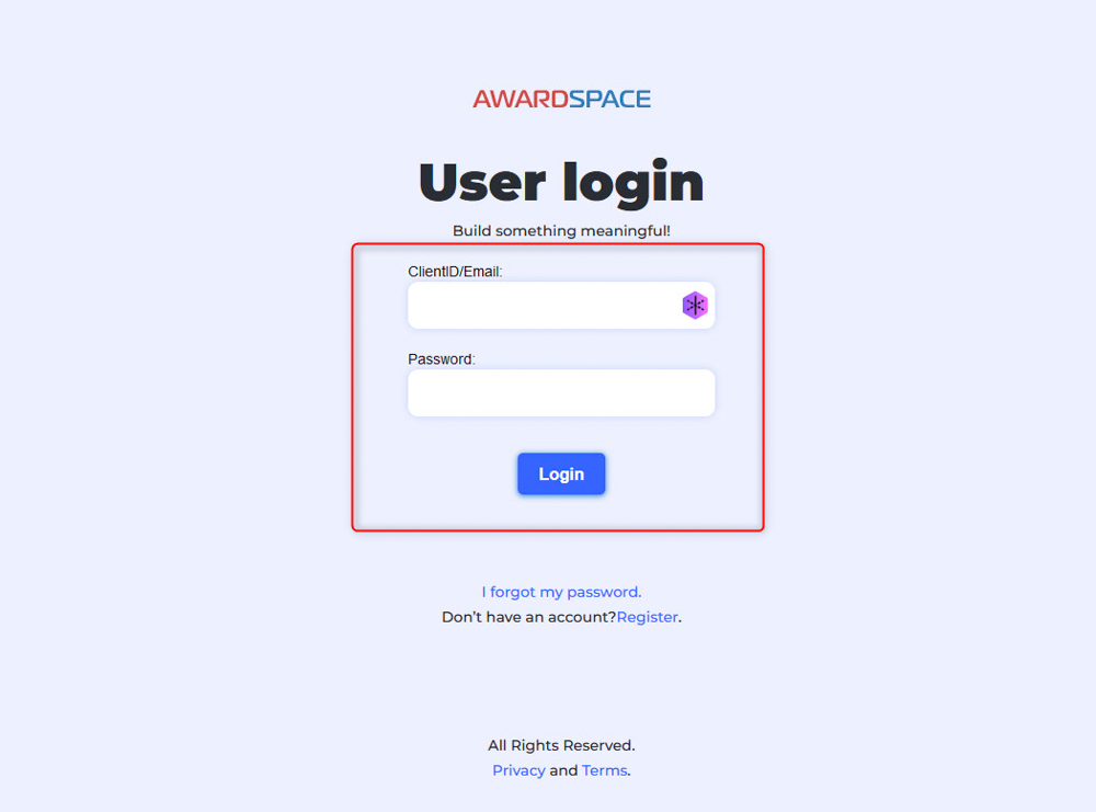 Log in with your AwardSpace credentials