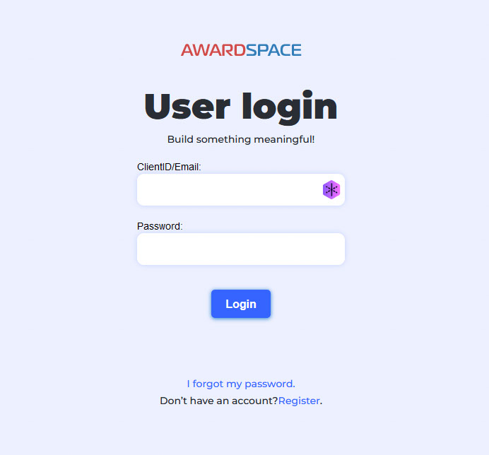 Enter your AwardSpace credentials to access the hosting panel