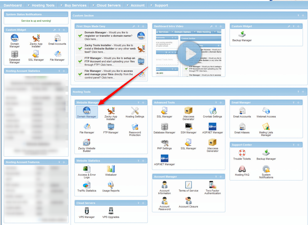 Access the Domain Manager in the AwardSpace panel to register a domain name