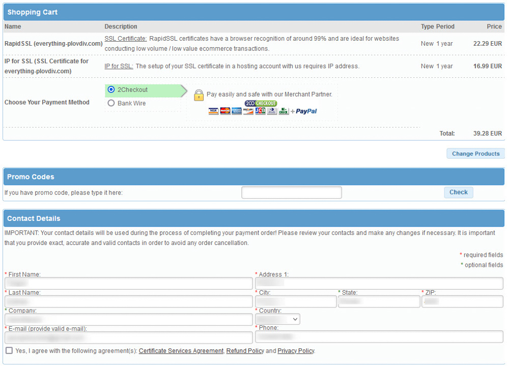 How to get SSL certificate, payment details