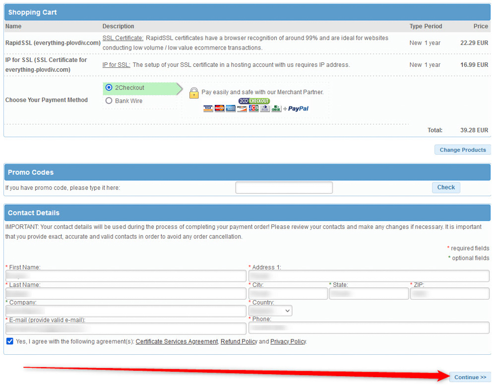 How to get SSL certificate, add payment data