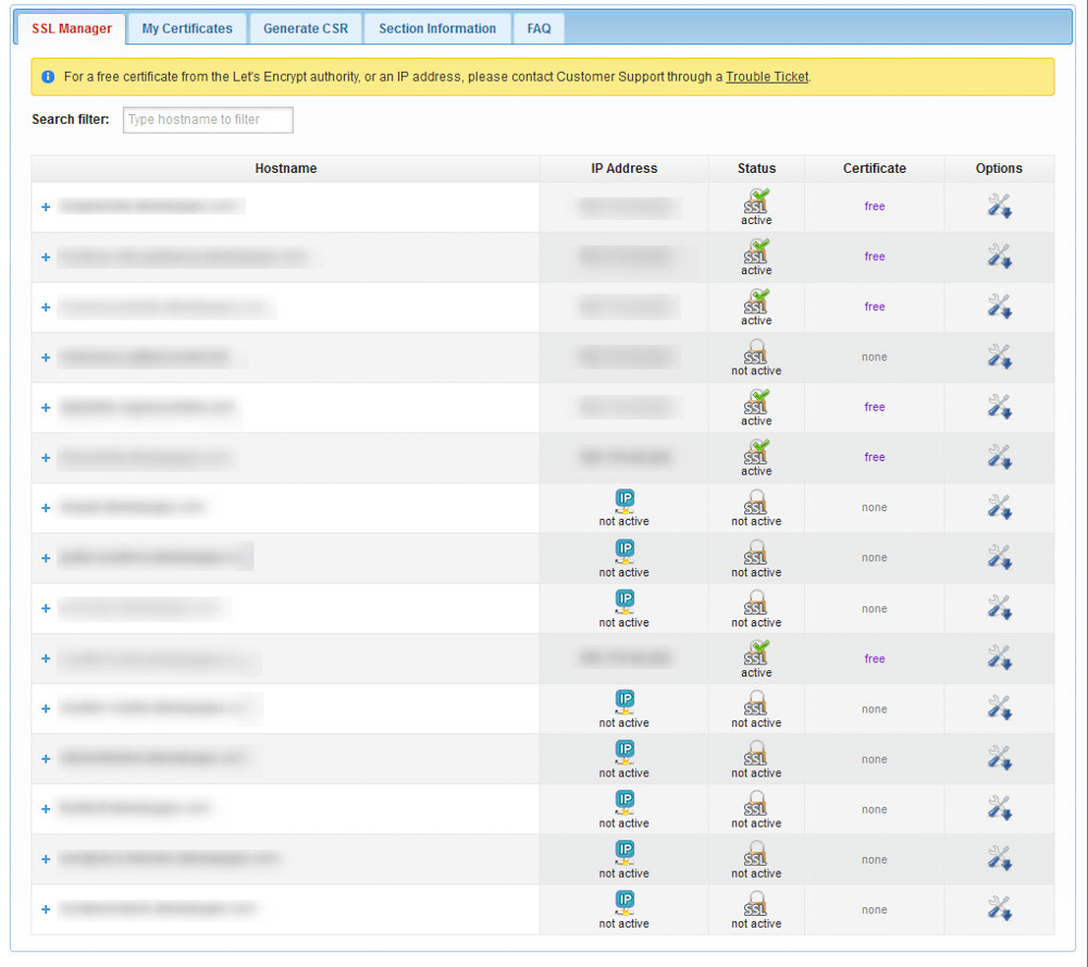 Shared Hosting Quick Start Guide AwardSpace hosting control panel SSL Certificates manager list of hosted websites