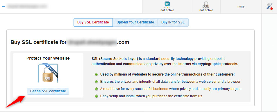 Shared Hosting Quick Start Guide AwardSpace hosting control panel buy SSL Certificateb menu