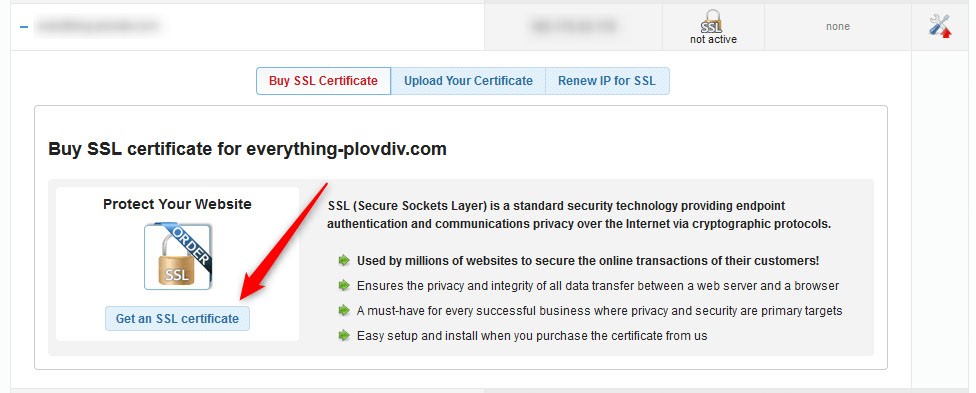 How to get SSL certificate, click the blue button