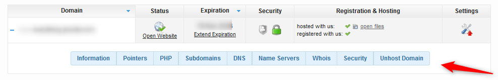 Find the domain you wish to analyze and browse the options below the name