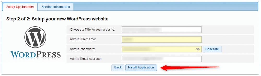 Shared Hosting Quick Start Guide CMS installation process begins