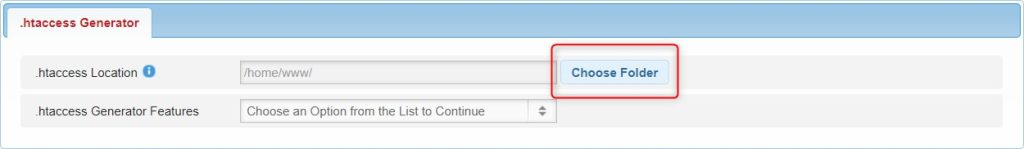 The option to choose location for the .htaccess file.
