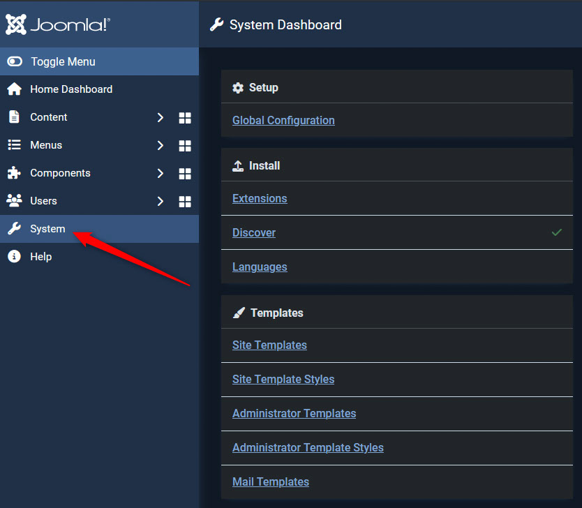 How to Install Joomla Templates via the Settings menu in the Admin dashboard