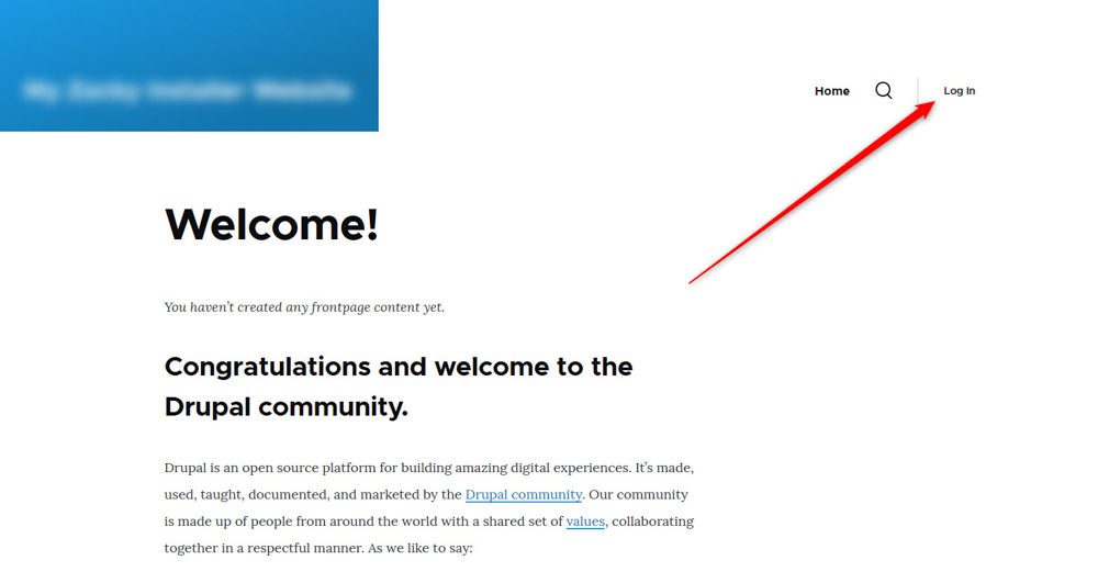 Drupal CMS Welcome Page Login Button