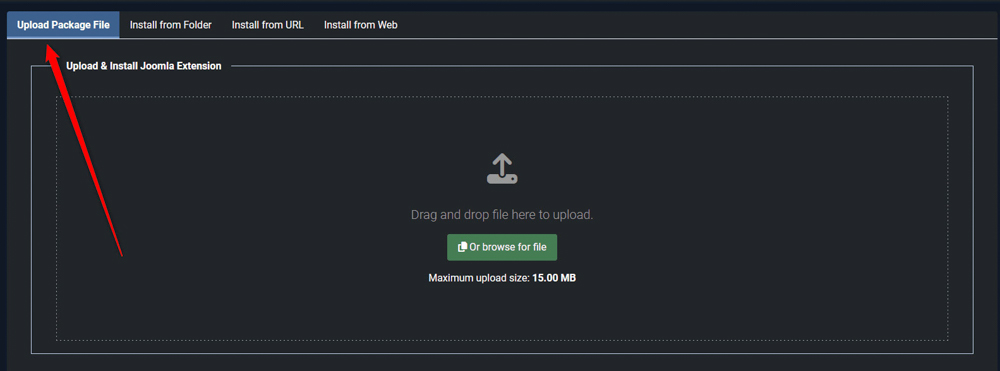 Install Joomla extensions upload package file