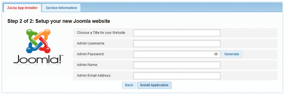 Install Joomla and add credentials 